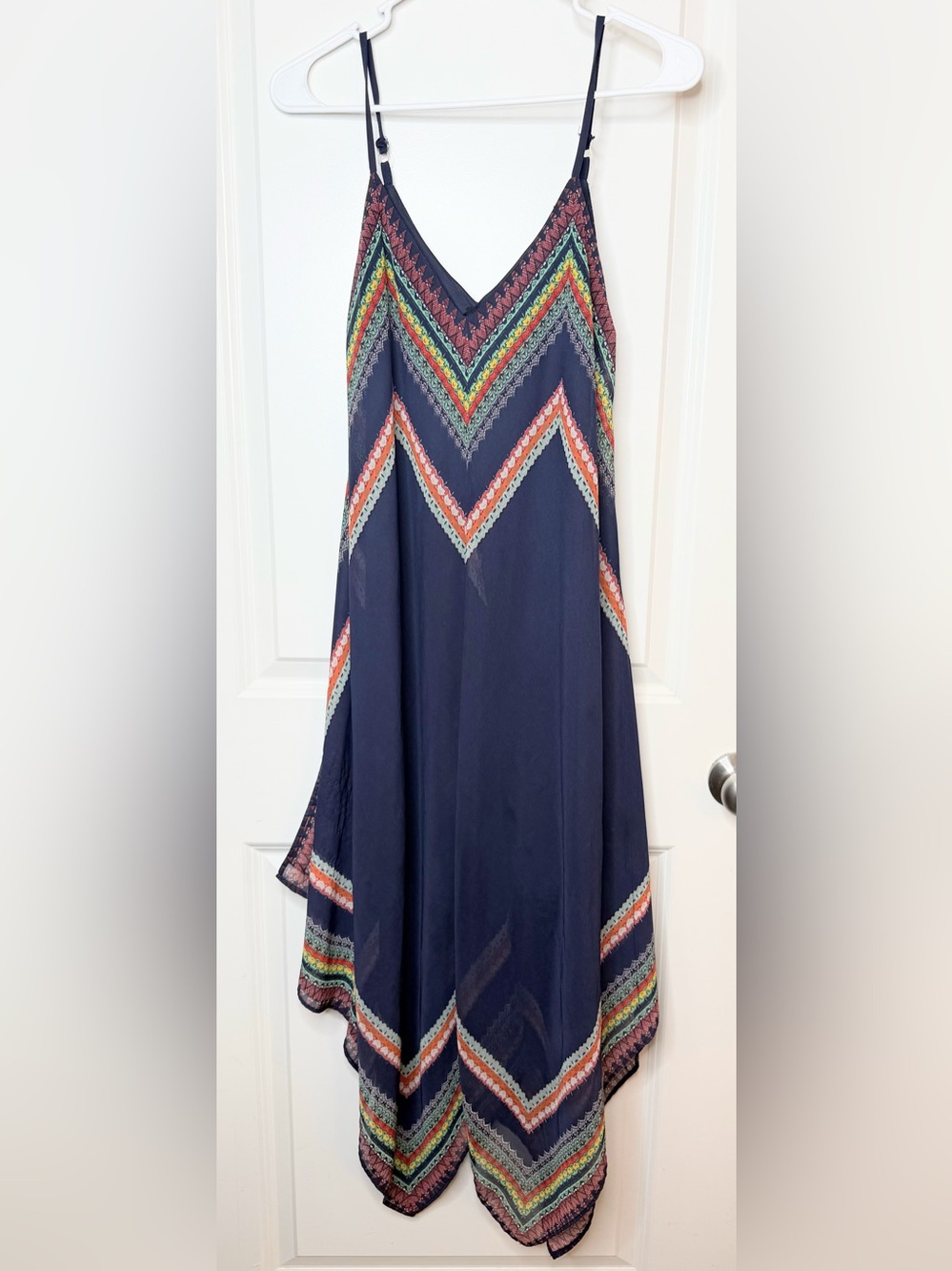 My Michelle Boho Handkerchief Hem Maxi Dress Small Chevron Print Sleeveless